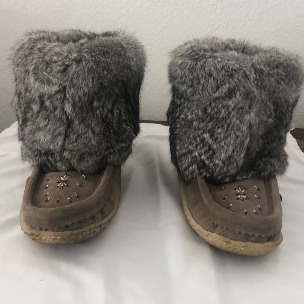 Women's Laurentian Chief Rabbit Fur and Suede "Tsar" Short Mukluk